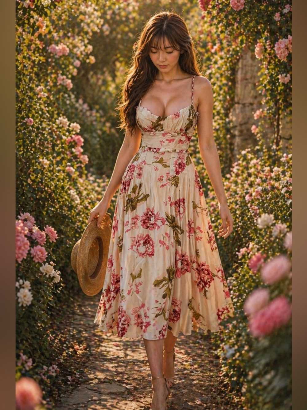 Strolls Through the Cottage Garden blooming floral fit and flare midi dress